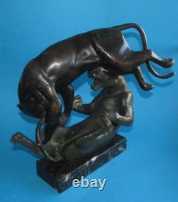Bronze Animalier Sculpture of Panthers Art Deco 28cm h