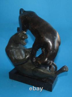 Bronze Animalier Sculpture of Panthers Art Deco 28cm h