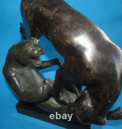 Bronze Animalier Sculpture of Panthers Art Deco 28cm h