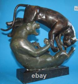 Bronze Animalier Sculpture of Panthers Art Deco 28cm h