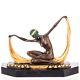 Bronze Art Deco Dancer Sculpture Colored On A Black Marble Signed