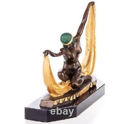 Bronze Art Deco Dancer Sculpture Colored On a Black Marble Signed