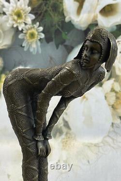Bronze Art Deco Dancing Woman Statue Sculpture on Marble Domestic Decor Base