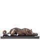 Bronze Art Deco Lying Greyhound Figurine On Black Marble Signed