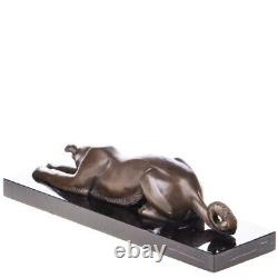 Bronze Art Deco Lying Greyhound Figurine on Black Marble Signed