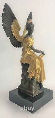 Bronze Art Deco Sculpture Angel Warrior Goddess Of Victory Hold Houdon Statue
