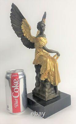 Bronze Art Deco Sculpture Warrior Angel Victory Goddess Holding Houdon Figurine