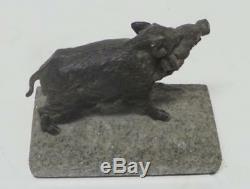 Bronze Art Deco Sculpture Wild Boar Pig Marble Base Statue Figurine