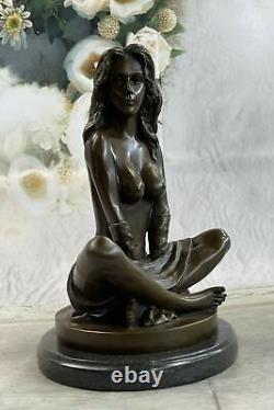 Bronze Art Deco Seated Woman Chair Statue Sculpture Cast Marble Figurine Sale