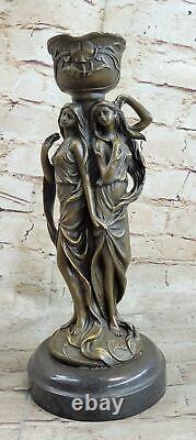 Bronze Art Deco Sexy Girl Chandelier Candleholder Cast Sculpture Figurine Nr