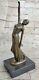 Bronze Art Deco Statue Of A Dancing Girl Sculpture, Signed D.h. Figurine