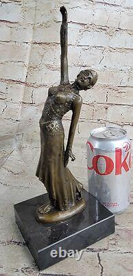 Bronze Art Deco Statue of a Dancing Girl Sculpture, Signed D.H. Figurine