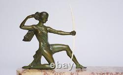 Bronze Art Deco sculpture of Diana the Huntress signed Gual