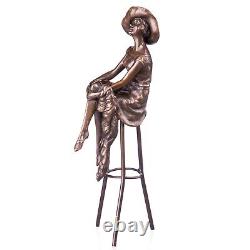 Bronze Art Deco woman sculpture on stool after Demetre Chiparus