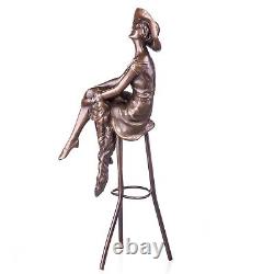 Bronze Art Deco woman sculpture on stool after Demetre Chiparus