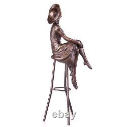 Bronze Art Deco woman sculpture on stool after Demetre Chiparus