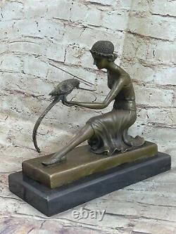 Bronze Art Nouveau Deco Style Sculpture Girl Pirate with Parrot Chiparus
