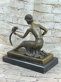Bronze Art Nouveau Deco Style Sculpture Girl Pirate with Parrot Chiparus