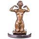 Bronze Art Nouveau Sculpture Of Nude Female With Necklace Signed