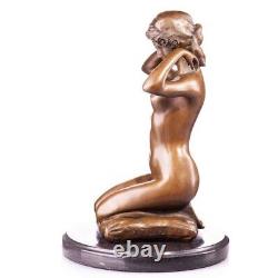 Bronze Art Nouveau Sculpture of Nude Female with Necklace Signed