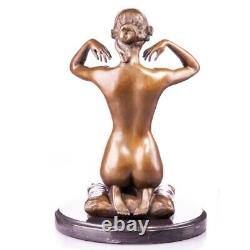 Bronze Art Nouveau Sculpture of Nude Female with Necklace Signed