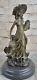 Bronze Art Nouveau Statue Sculpture Figurine Chair Standing Girl By Jean La