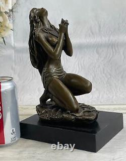 Bronze Art Sculpture Chair Original Vitaleh Indian Girl Warrior Signed Statue