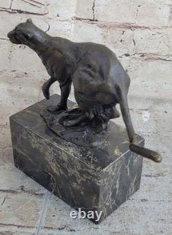 Bronze Artisanal Mountain Lion Sculpture Metal Art Fauna Statue Cougar Puma