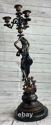 Bronze Candelabra Sculpture by Moreau in Art Nouveau Style Figurine