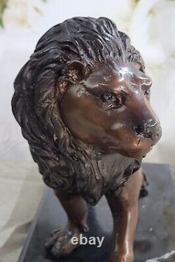 Bronze Classic Roaring Lion and Mountain Sculpture by Moigniez Art Figurine