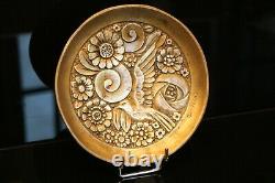 Bronze Cut With Floral Decoration With Art Deco Bird Signed By G. Huygens