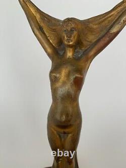 Bronze Dancer Au Voile Art Nouveau 1900 On Socle Bois Chocolatee E724