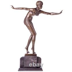 Bronze Dancer Sculpture Art Deco on Black Marble after Demetre Chiparus