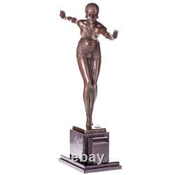 Bronze Dancer Sculpture Art Deco on Black Marble after Demetre Chiparus