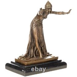 Bronze Dancer Sculpture Art Deco on Black Marble after Demetre Chiparus