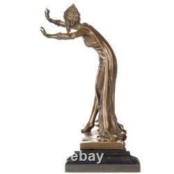 Bronze Dancer Sculpture Art Deco on Black Marble after Demetre Chiparus