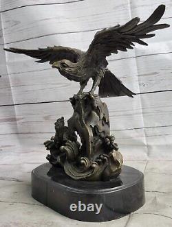 Bronze Eagle in Flight Sculpture Classic Statue Figurine Guinea Fowl Art