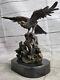 Bronze Eagle In Flight Sculpture Classic Statue Figurine Guinea Fowl Art