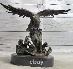 Bronze Eagle in Flight Sculpture Classic Statue Figurine Guinea Fowl Art