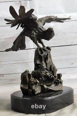 Bronze Eagle in Flight Sculpture Classic Statue Figurine Guinea Fowl Art