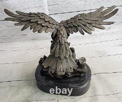 Bronze Eagle in Flight Sculpture Classic Statue Figurine Guinea Fowl Art