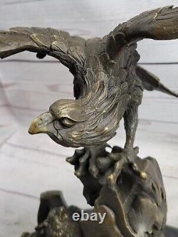 Bronze Eagle in Flight Sculpture Classic Statue Figurine Guinea Fowl Art