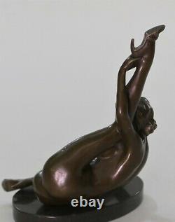 Bronze Erotic Sculpture Chair Art Sex Statue Signed Deco Marble Figure