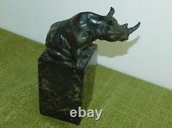 Bronze Figure Rhinoceros J.B Deposee Guarante Paris, Signed Milo, Sculpture