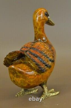 Bronze French Art Deco Duck Serre-book Fin Bird Bronze Painted Marble