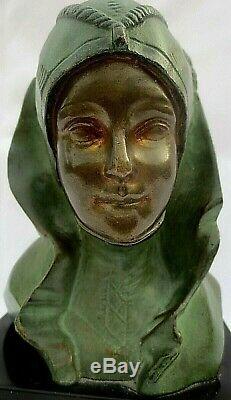 Bronze G. Garreau, Sculpture Of A Female Bust Style Art Deco -1930