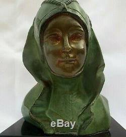 Bronze G. Garreau, Sculpture Of A Female Bust Style Art Deco -1930