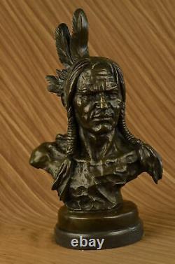 Bronze Indian Chief Bust Sculpture Authentic Statue Signed Nick Figurine Art