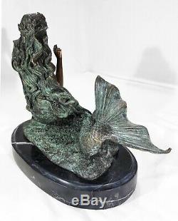 Bronze Marble Art Statue Mermaid Sculpture Marble Base Mythical Mermaid Statue