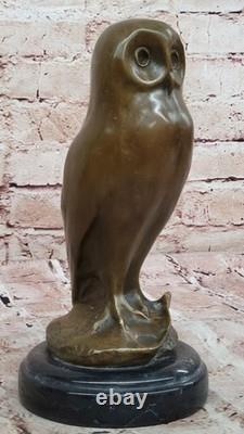 Bronze Marble Base Owl Bird Sculpture Statue Art Deco Cast Iron